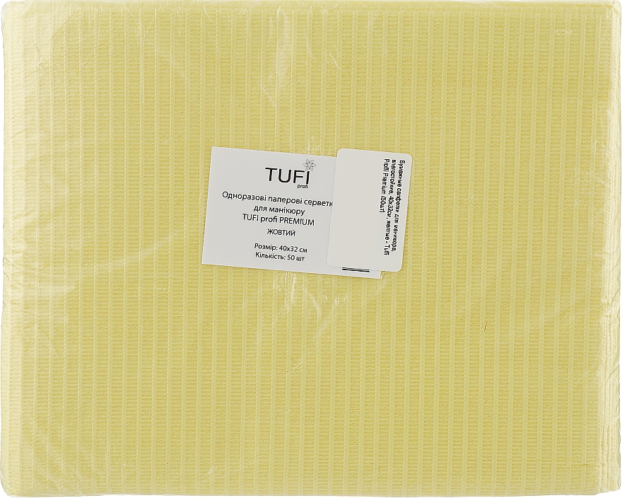 Serwetki papierowe do manicure odporne na wilgoć, 40 x 32 cm, żółte - Tufi Profi Premium — Zdjęcie N1