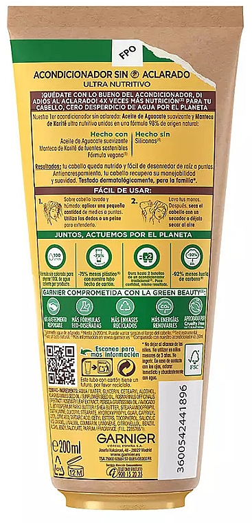 Odżywka bez spłukiwania z awokado i masłem shea - Garnier Original Remedies Avocado Oil And Shea Butter Leave-in Conditioner — Zdjęcie N2