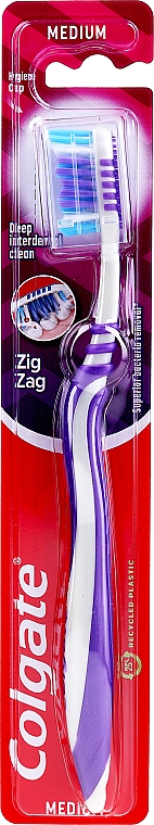 Szczoteczka do zębów, średnia twardość, fioletowa-biały - Colgate Zig Zag Plus Medium Toothbrush — Zdjęcie N1