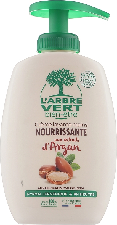 Mydło do rąk z olejem arganowym - L'Arbre Vert Hand Wash Cream with Argan (z dozownikiem) — Zdjęcie N1