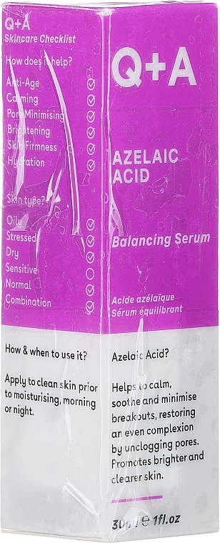 PRZECENA! Równoważące serum do twarzy z kwasem azelainowym - Q + A Azelaic Acid Balancing Serum * — Zdjęcie N1