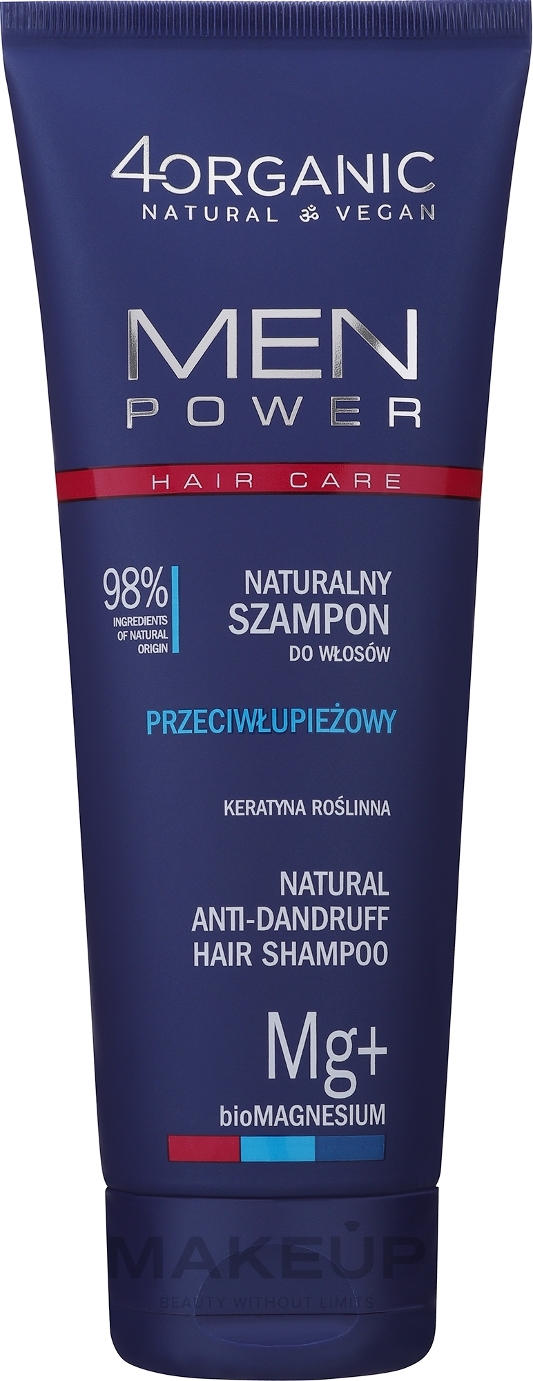 Naturalny szampon przeciwłupieżowy - 4Organic Men Power Anti-Dandruff Natural Shampoo — Zdjęcie 250 ml