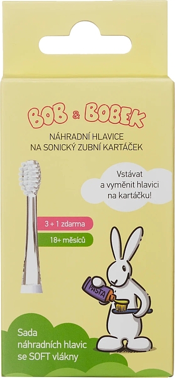 Wymienne główki do szczoteczki sonicznej dla dzieci od 18 miesiąca życia, 4 szt. - Profimed Bob & Bobek Baby Replacement Heads — Zdjęcie N1