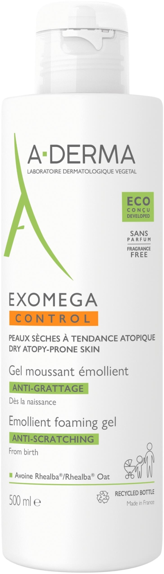 Pieniący się żel-emolient do kąpieli do skóry ze skłonnością ze świądu - A-Derma Exomega Control Emollient Anti-Scratching Foaming Gel — Zdjęcie 500 ml