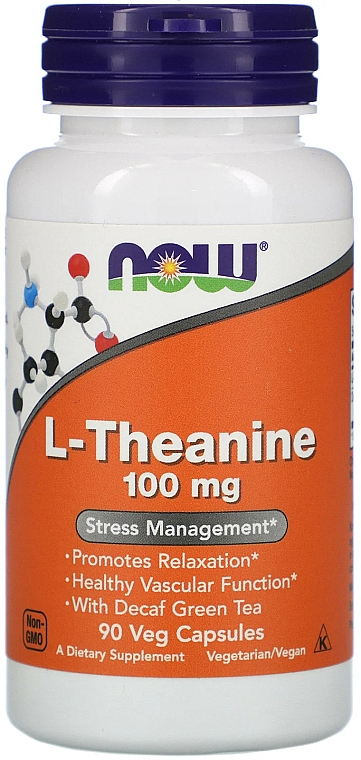 Suplement diety Teina, 100 mg - Now Foods L-Theanine Veg Capsules — Zdjęcie N1