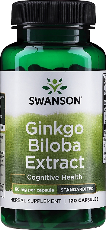 Suplement diety Ekstrakt z miłorzębu japońskiego 24%, 60 mg - Swanson Ginkgo Biloba 24% — Zdjęcie N1