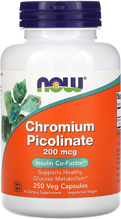 Pikolinian chromu Kofaktor insuliny - Now Foods Chromium Picolinate 200 mg — Zdjęcie N1