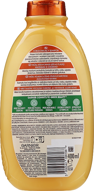 Szampon odżywczy do włosów bardzo zniszczonych, z rozdwajającymi się końcówkami Miód & wosk pszczeli - Garnier Botanic Therapy Honey Treasures — Zdjęcie N2