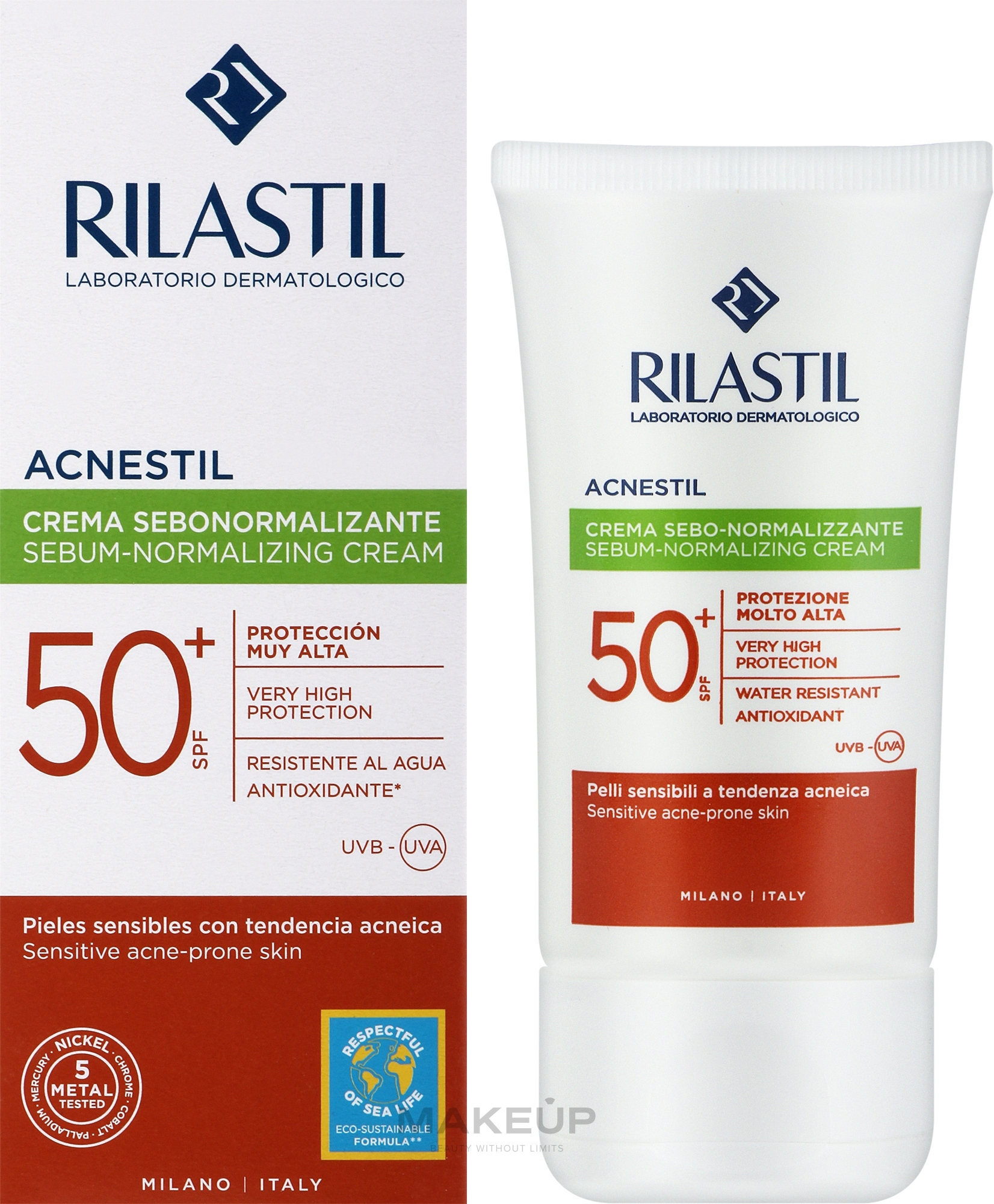 Normalizujący krem ochronny do cery tłustej SPF 50+ - Rilastil Sun System Spf50+ Acnestil — Zdjęcie 50 ml