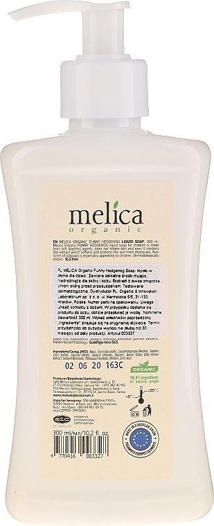 PRZECENA! Mydło w płynie dla dzieci - Melica Organic Funny Hedgehog Liquid Soap * — Zdjęcie N2