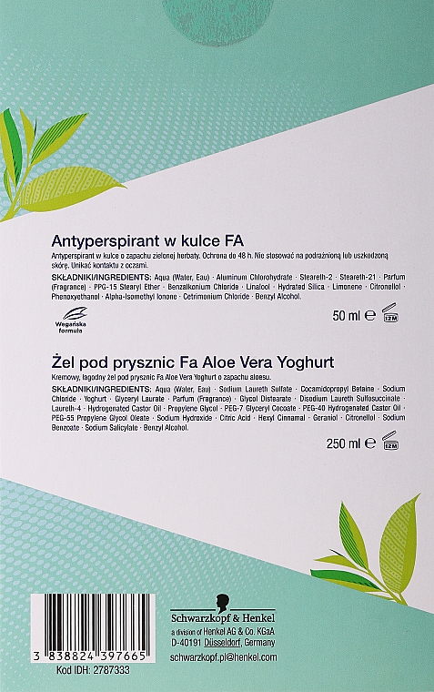 Zestaw - Fa Aloe Vera And Green Tea (deo/50ml + sh/gel/250ml) — Zdjęcie N5