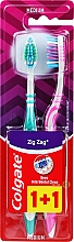 Szczoteczka do zębów Zygzak plus, średnia twardość, zielona + różowa - Colgate Zig Zag Plus Medium — Zdjęcie N1