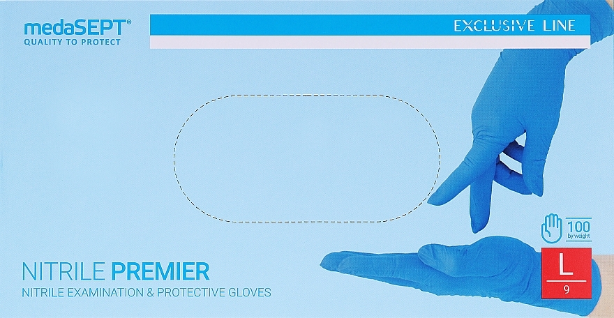 Rękawice nitrylowe, rozmiar L, niebieskie - Medasept Nitrile Premier Examination & Protective Gloves — Zdjęcie N1