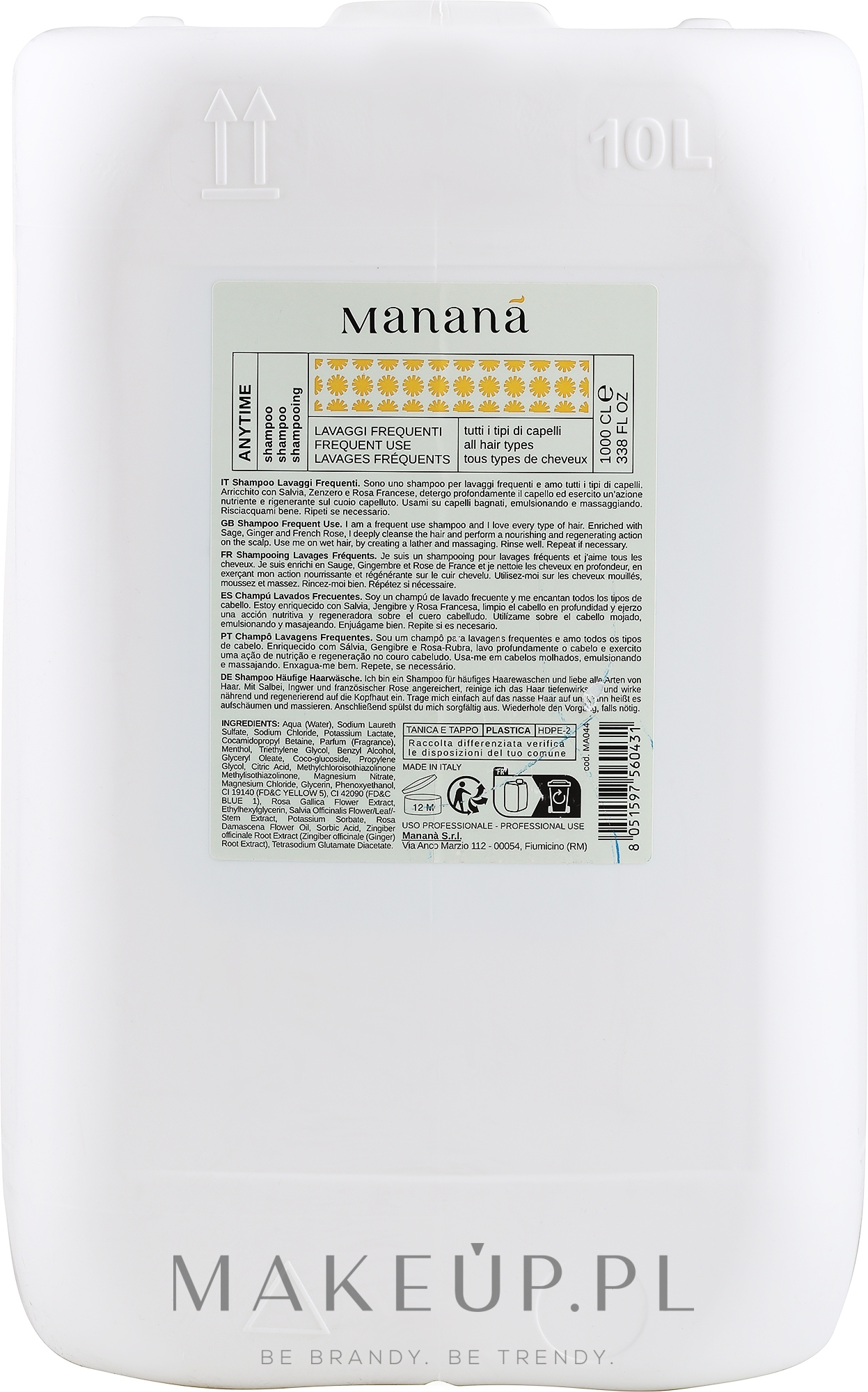 Szampon do częstego stosowania - Manana Anytime Shampoo — Zdjęcie 10000 ml