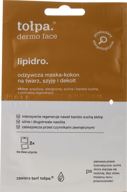 Maska-kokon odżywczo-regenerująca na twarz, szyję i dekolt - Tołpa Dermo Face Lipidro — Zdjęcie N1