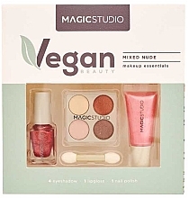 Kup Zestaw - Magic Studio Vegan Mixed Nude (lip/gloss/8ml + palette/4x0.6g + nail/polish/5ml + accessories/1pcs)