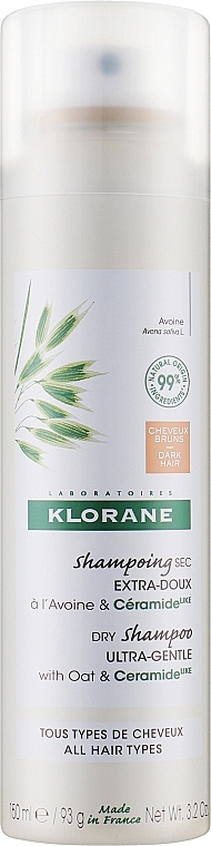 Suchy szampon z płatkami owsianymi i ceramidami do ciemnych włosów - Klorane Dry Shampoo Ultra-Gentle With Oat&Ceramide Dark Hair