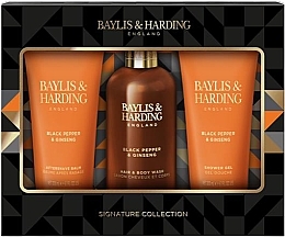 Zestaw - Baylis & Harding Black Pepper & Ginseng Luxury Bathing Trio Gift Set (hair/body/wash/300ml + ash/balm/200ml + sh/gel/200ml)  — Zdjęcie N1