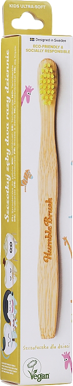 Miękka bambusowa szczoteczka do zębów dla dzieci, żółta - The Humble Co.
