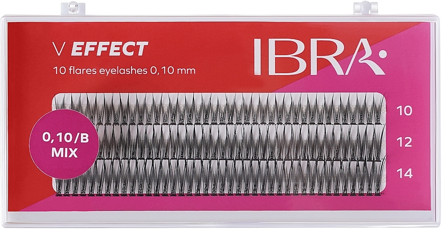 Kępki rzęs Efekt V B 0.10, Mix - Ibra 10 Flares Eyelash — Zdjęcie N1