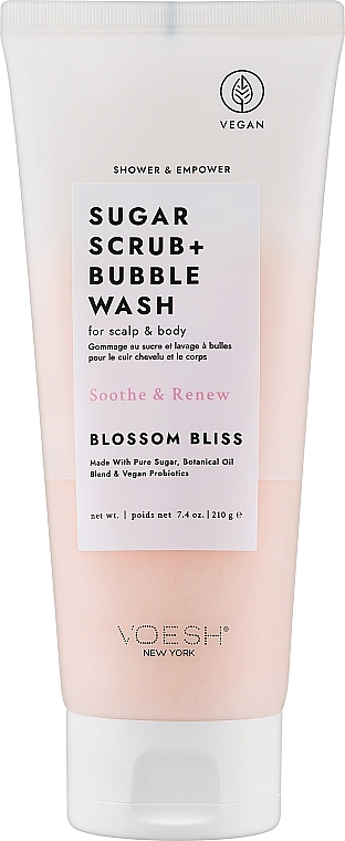 Peeling cukrowy do skóry głowy i ciała - Voesh Sugar Scrub+Bubble Wash Blossom Bliss — Zdjęcie N1