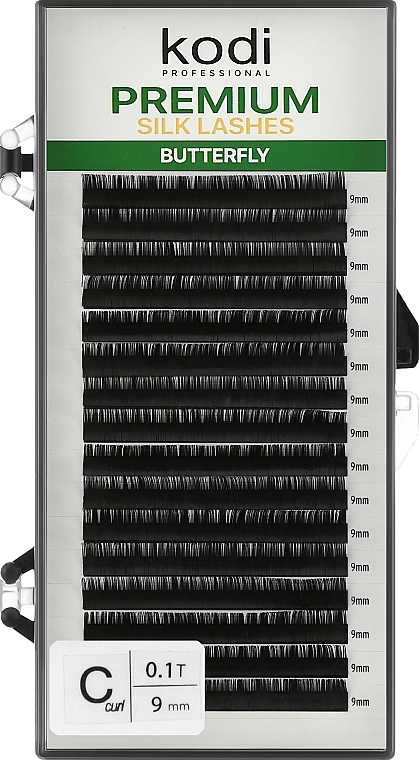Sztuczne rzęsy Butterfly Green C 0.10 (16 rzędów: 9 mm) - Kodi Professional — Zdjęcie N1