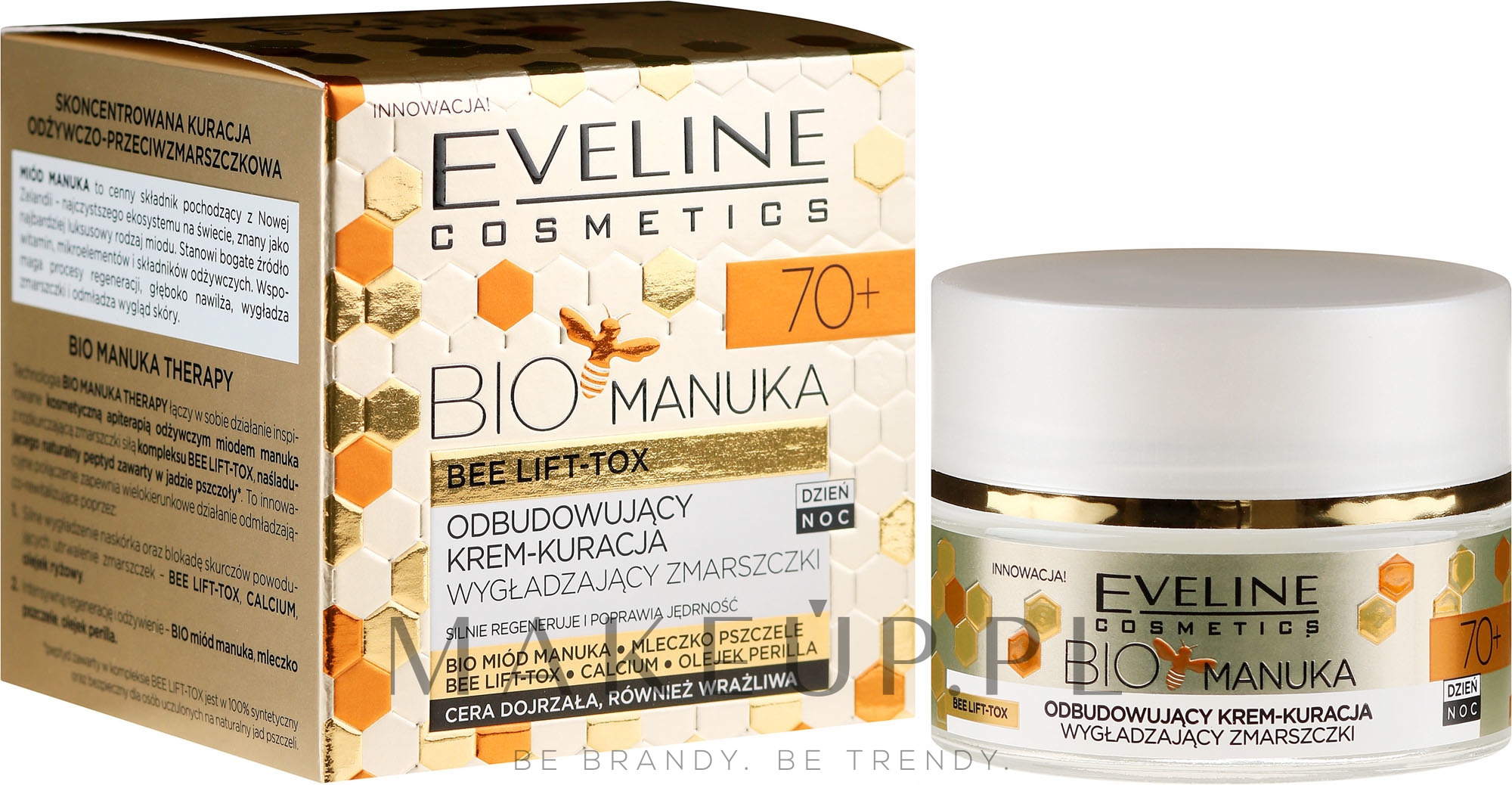 Odbudowujący krem-kuracja przywracający gęstość skóry na dzień i na noc 70+ - Eveline Cosmetics bioManuka Lift — Zdjęcie 50 ml