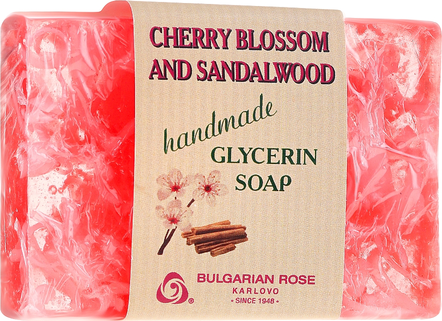 Ręcznie robione mydło glicerynowe w kostce Kwiat wiśni i drzewo sandałowe - Bulgarian Rose Green Cherry Blossom & Sandalwood Soap — Zdjęcie N1