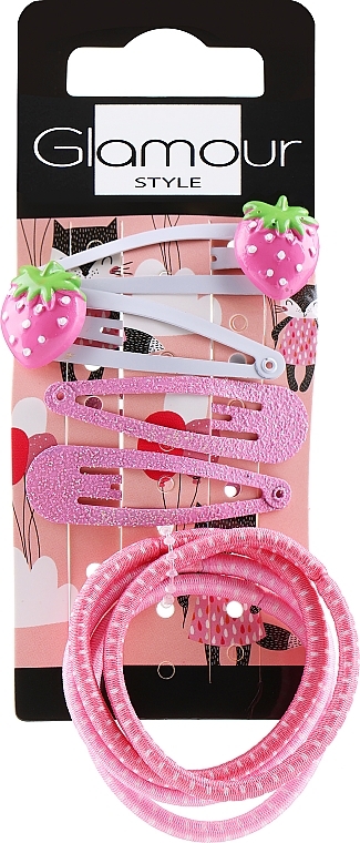 Zestaw spinek do włosów i gumek, dla dzieci, różowo-białe - Glamour — Zdjęcie N1