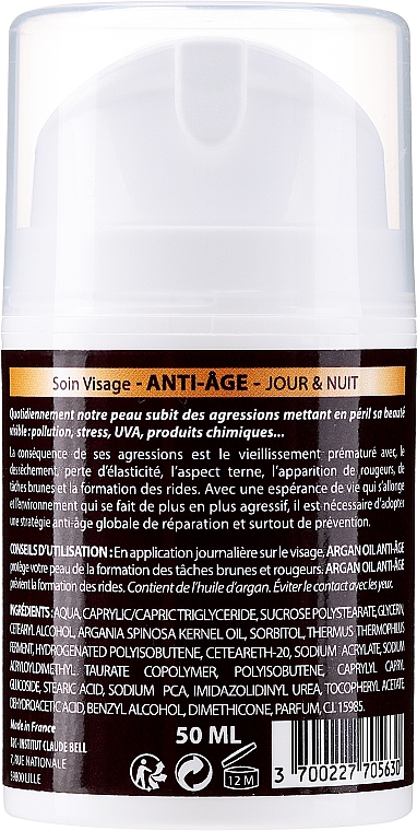 Przeciwstarzeniowy krem do twarzy z olejem arganowym - Institut Claude Bell Argan Oil Anti-Age Jour & Nuit — Zdjęcie N2