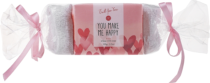 Zestaw kąpielowy You make me happy - Accentra Just For You Rose Sheep Milk Soap (soap/100g + bath/mitt/1pc) — Zdjęcie N1