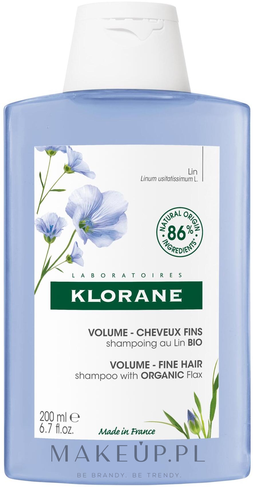 Szampon zwiększający objętość z organicznym ekstraktem z lnu - Klorane Volume -Fine Hair with Organic Flax — Zdjęcie 200 ml
