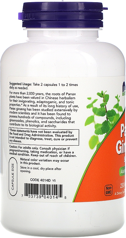 Kapsułki Żeń-szeń, 500 mg - Now Foods Panax Ginseng — Zdjęcie N4