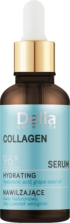 Serum nawilżające do twarzy z kwasem hialuronowym i olejem z pestek winogron - Delia Collagen Serum
