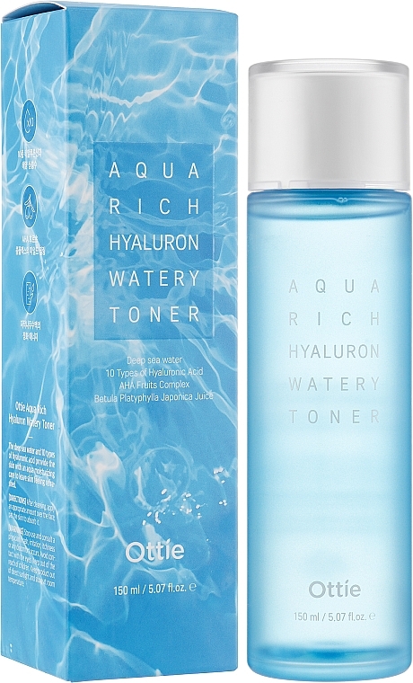 Tonik do twarzy z kompleksem kwasu hialuronowego - Ottie Aqua Rich Hyaluron Watery Toner — Zdjęcie N2