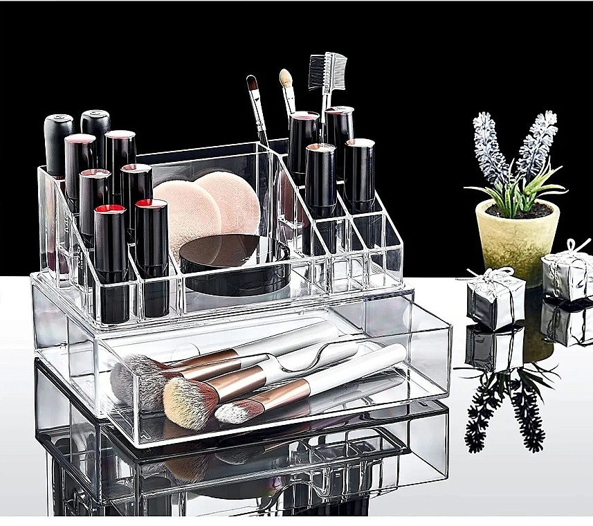 Organizer na kosmetyki z szufladą 22,5 x 12,5 x 13,8 cm, przezroczysty - BoxUp — Zdjęcie N3