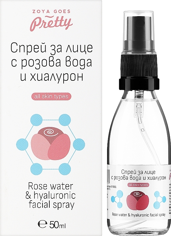 PRZECENA! Odświeżający spray do twarzy z wodą różaną i hialuronem - Zoya Goes Rose Water & Hyaluronic Facial Spray * — Zdjęcie N2