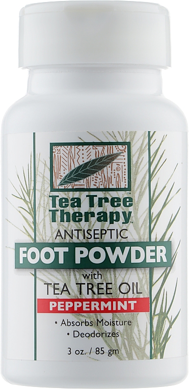 Antyseptyczny puder do stóp, z olejkiem z drzewa herbacianego, miętą pieprzową - Tea Tree Therapy Peppermint Foot Powder — Zdjęcie N1