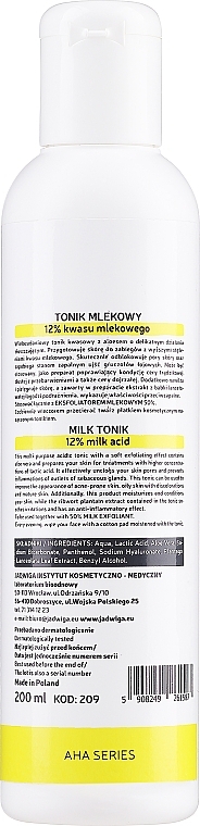 Tonik do twarzy z 12% kwasu mlekowego - Jadwiga Seria Aha Milk Toner (bez pompki) — Zdjęcie N2