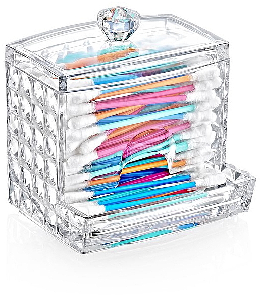Pojemnik na patyczki kosmetyczne Diamond, 8,5 x 10 x 7 cm, przezroczysty, plastikowy - BoxUp — Zdjęcie N2