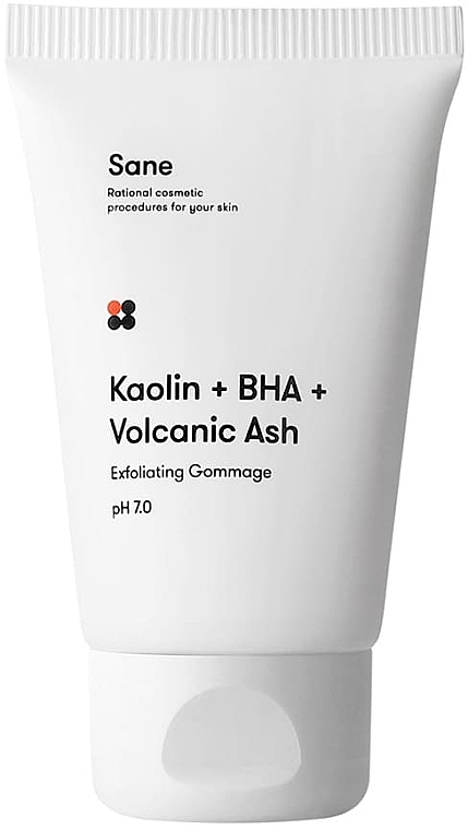 Peeling gommage twarzy z kwasem salicylowym - Sane Kaolin + BHA + Volcanic Ash Exfoliating Gommage PH 7.0