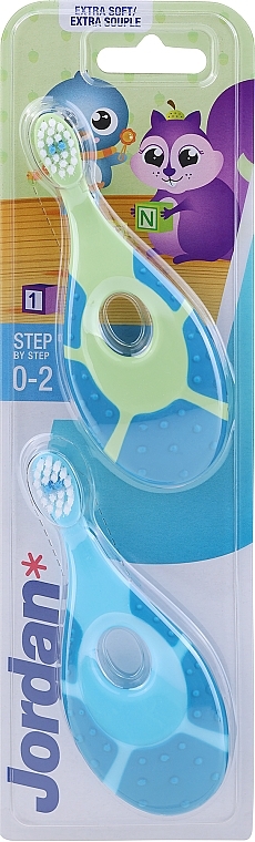 Szczoteczki do zębów, 0-2 lata, niebiesko-zielona i niebieska - Jordan Step By Step Soft & Gentle — Zdjęcie N1