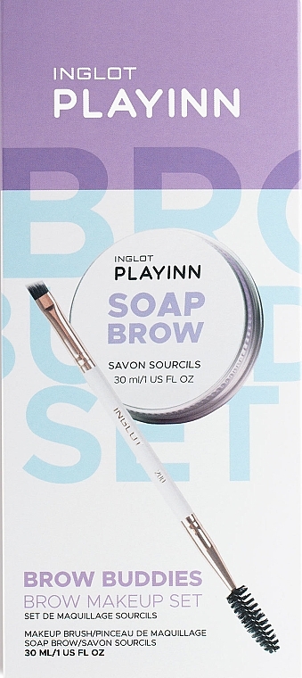 Zestaw - Inglot Playinn Brow Buddies Brow Makeup Set (soap/brow/30ml + brush) — Zdjęcie N1