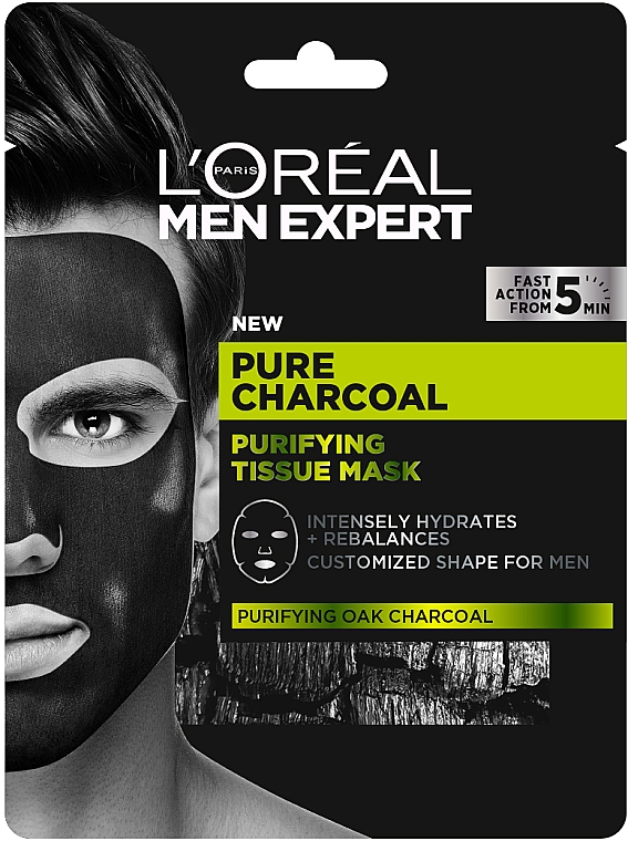 Maska do twarzy w płachcie dla mężczyzn - L'Oreal Paris Men Expert Pure Charcoal