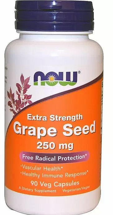 Suplement diety z ekstraktem z pestek winogron w kapsułkach, 250 mg - Now Foods Grape Seed Extra Strength 250 mg — Zdjęcie N1