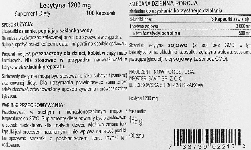 Naturalna lecytyna w kapsułkach wspomagająca wydolność fizyczną i umysłową - Now Foods Non-GMO Lecithin — Zdjęcie N2