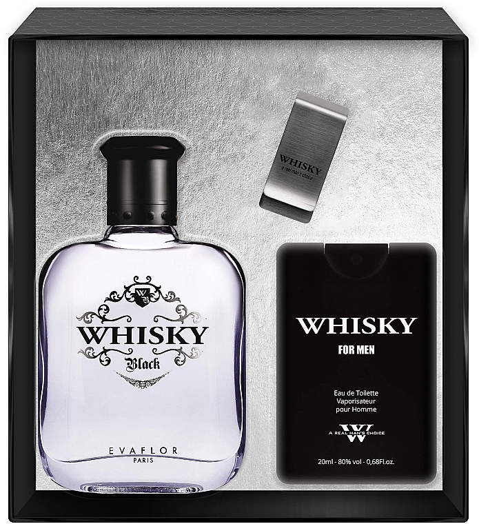 Evaflor Whisky Black - Zestaw (edt 100 ml + edt 20 ml + money clip) — Zdjęcie N1