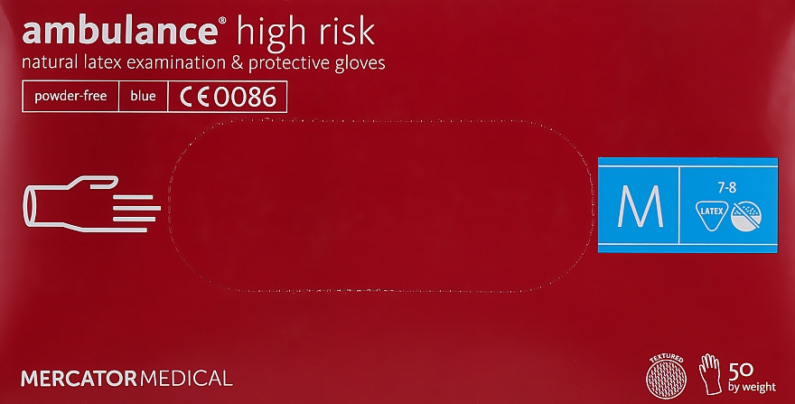 Rękawiczki lateksowe, niesterylne, bezpudrowe, rozmiar M - Mercator Medical Amblance High Risk — Zdjęcie N1