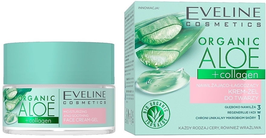 Nawilżająco-łagodzący krem-żel do twarzy - Eveline Cosmetics Organic Aloe + Collagen