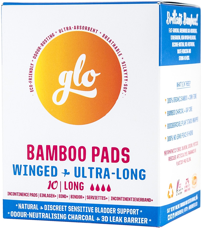 Bambusowe podkładki urologiczne, 10 szt. - Flo Glo Sensitive Bladder Bamboo Ultra Long Pads — Zdjęcie N1